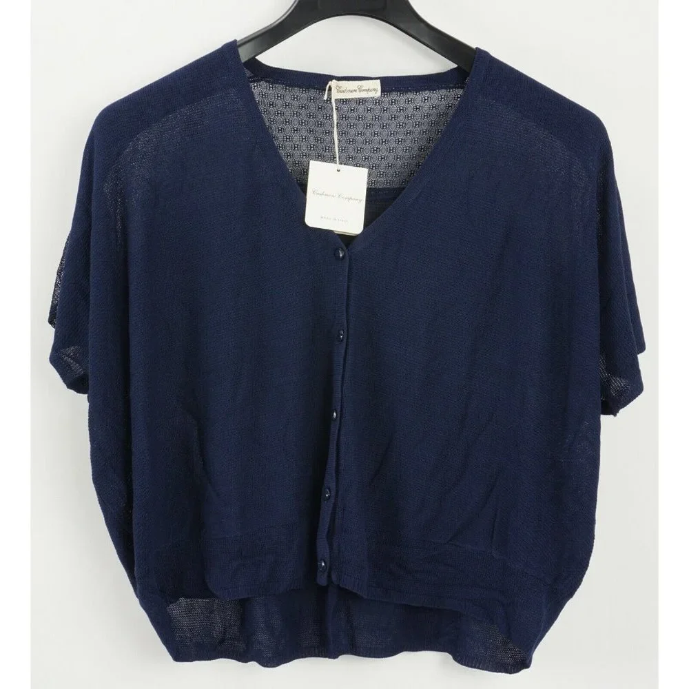 New Cashmere Company Women's 44/46 Blue Knit Cotton Silk V-Neck Cardigan Sweater - Picture 1 of 10